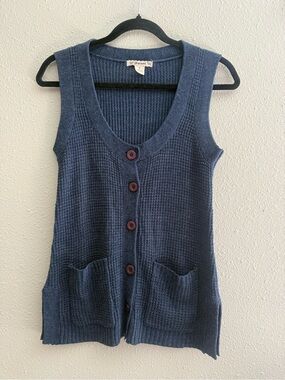 Forever 21 Blue Cardigan Sleeveless Y2K Navy Knit Button-Front Sweater Vest Rose